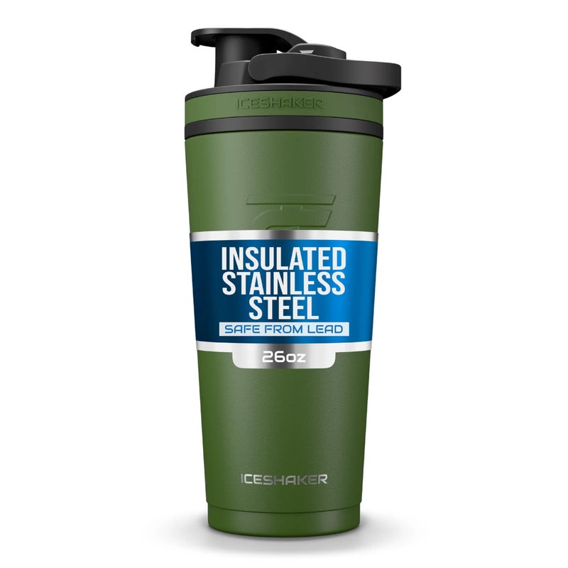 Ice Shaker Insulated Stainless Steel Shaker Bottle | 26oz, Green | Cold for 30+ Hours | Insulated Cup with Twist-on Agitator | Odor-Free Bottle for Protein Shakes, Water, Smoothies, Cocktails - Image 1