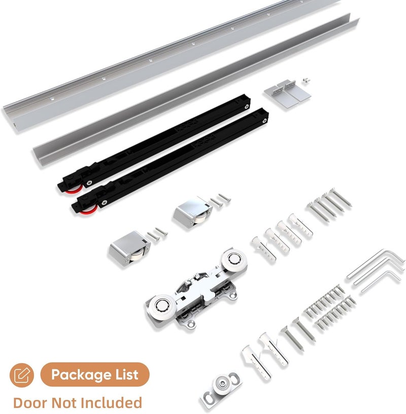 JUBEST 48" Concealed Barn Door Hardware Kit with Soft Close Mechanism, Wall Mounted Invisible Sliding Door Track for Door Opening Width 40" to 44", Hidden Barn Door Hardware Kit, Door Needs Groove - Image 3