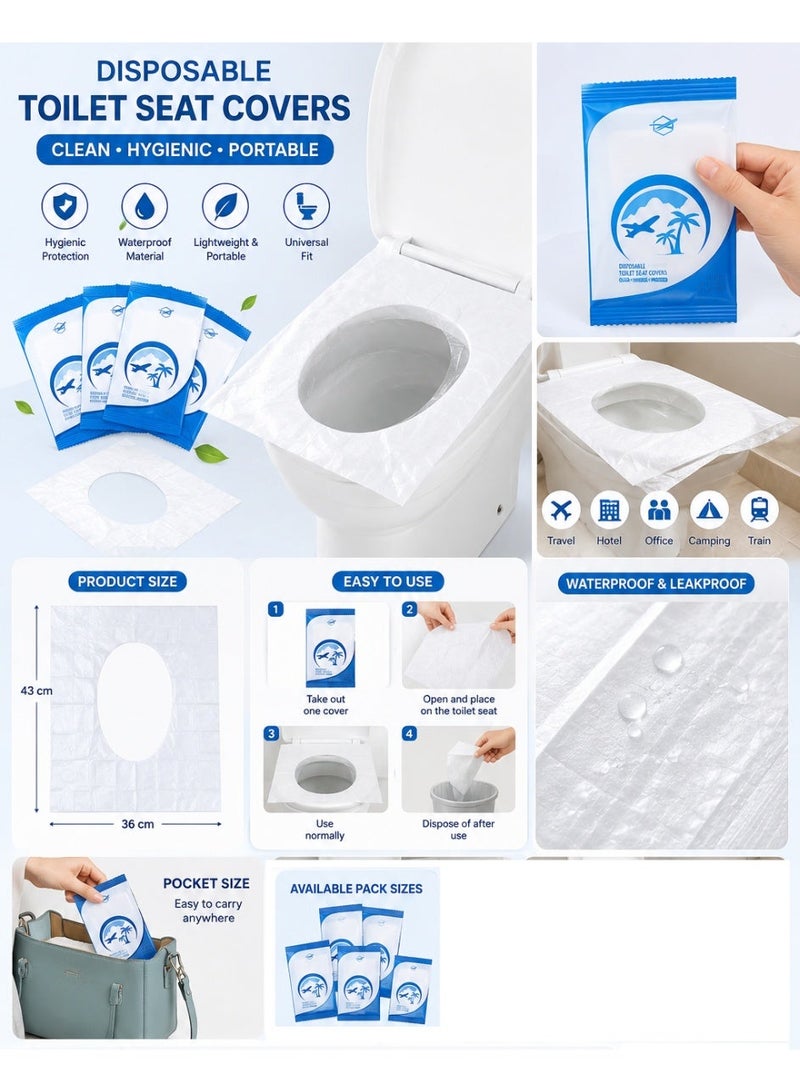 50 Disposable Toilet Seat Covers – Waterproof Hygienic Travel Toilet Covers | Portable WC Seat Protector for Public Toilets | Single Use Sanitary Covers - Image 2