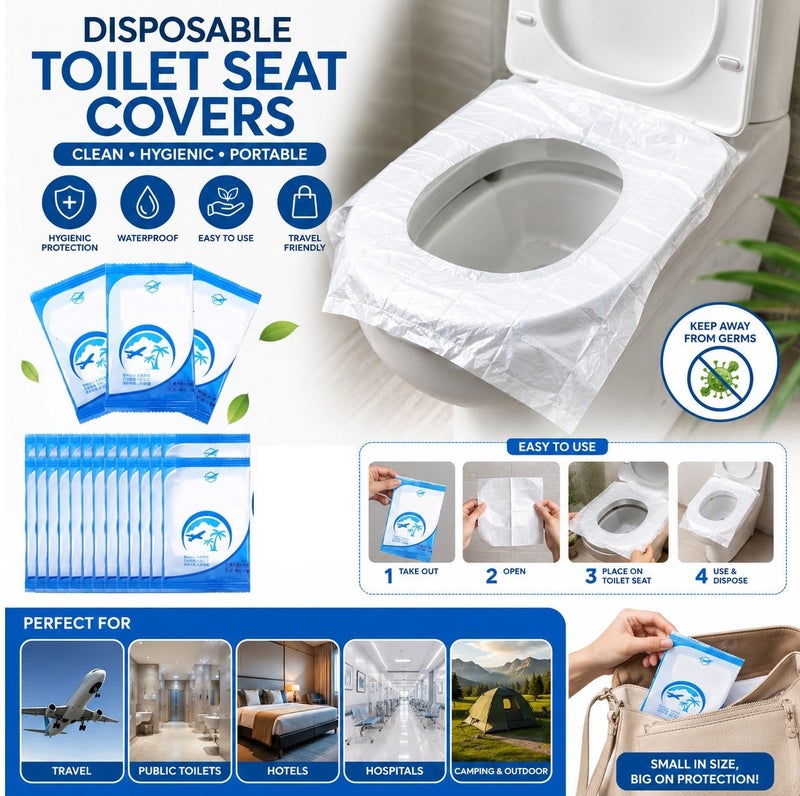50 Disposable Toilet Seat Covers – Waterproof Hygienic Travel Toilet Covers | Portable WC Seat Protector for Public Toilets | Single Use Sanitary Covers - Image 3