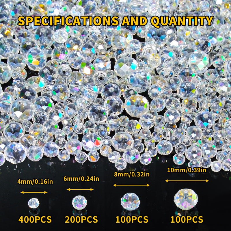 Laopottbeads 800Pcs 4/6/8/10mm Crystal Glass Beads for Jewelry Making Beads for Bracelets Necklace Pendants Making Supplies(White AB Color) - Image 2