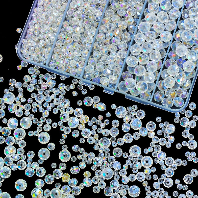 Laopottbeads 800Pcs 4/6/8/10mm Crystal Glass Beads for Jewelry Making Beads for Bracelets Necklace Pendants Making Supplies(White AB Color) - Image 1