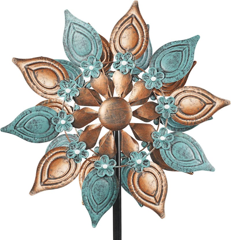 Decoroca Outdoor Wind Spinners Copper - 360 Degrees Metal Swivel Flowers&Leaves Wind Spinners for Patio, Lawn, Yard and Garden - for Classical Style - Festival Outdoor Decor - Image 1