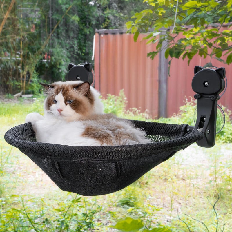 JUNSPOW Cat Window Perch Cordless, Foldable & Stable Cat Beds- Breathable Cat Window Hammock for Overlooking, Sunbathing and Climbing - Maximum Hold Up to 40lb - Image 1