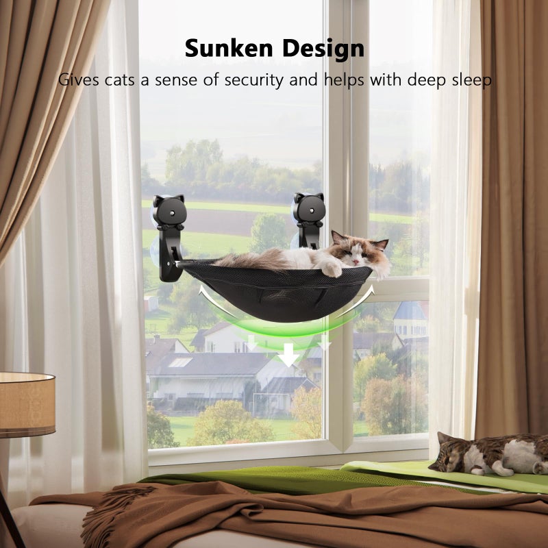 JUNSPOW Cat Window Perch Cordless, Foldable & Stable Cat Beds- Breathable Cat Window Hammock for Overlooking, Sunbathing and Climbing - Maximum Hold Up to 40lb - Image 3