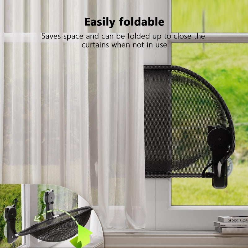 JUNSPOW Cat Window Perch Cordless, Foldable & Stable Cat Beds- Breathable Cat Window Hammock for Overlooking, Sunbathing and Climbing - Maximum Hold Up to 40lb - Image 4