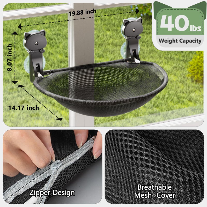 JUNSPOW Cat Window Perch Cordless, Foldable & Stable Cat Beds- Breathable Cat Window Hammock for Overlooking, Sunbathing and Climbing - Maximum Hold Up to 40lb - Image 5
