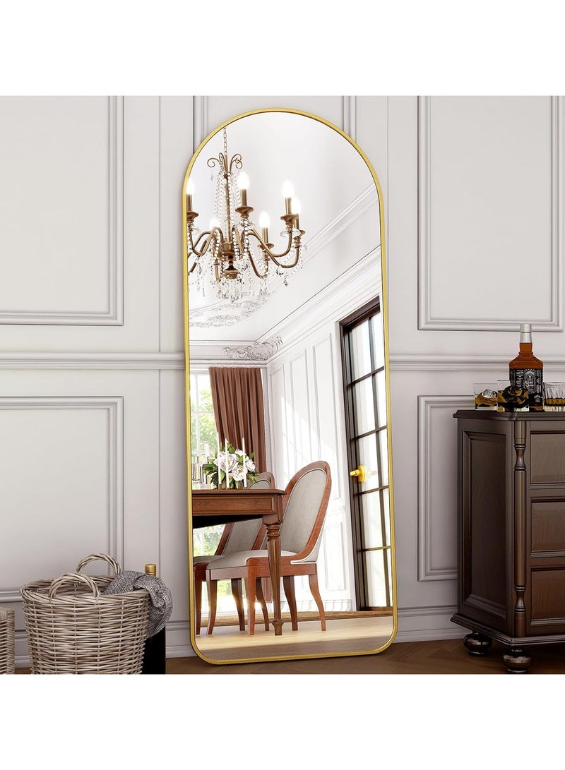 YQbest 155*45cm Arched Full Length Mirror with Stand Floor Standing Aluminum Frame for Bedroom Body Hanging Leaning Modern Simple Home Decor Shatter-proorf Nano Glass Wall Decor Mirror For Living Room Cloakroom Gold - Image 2