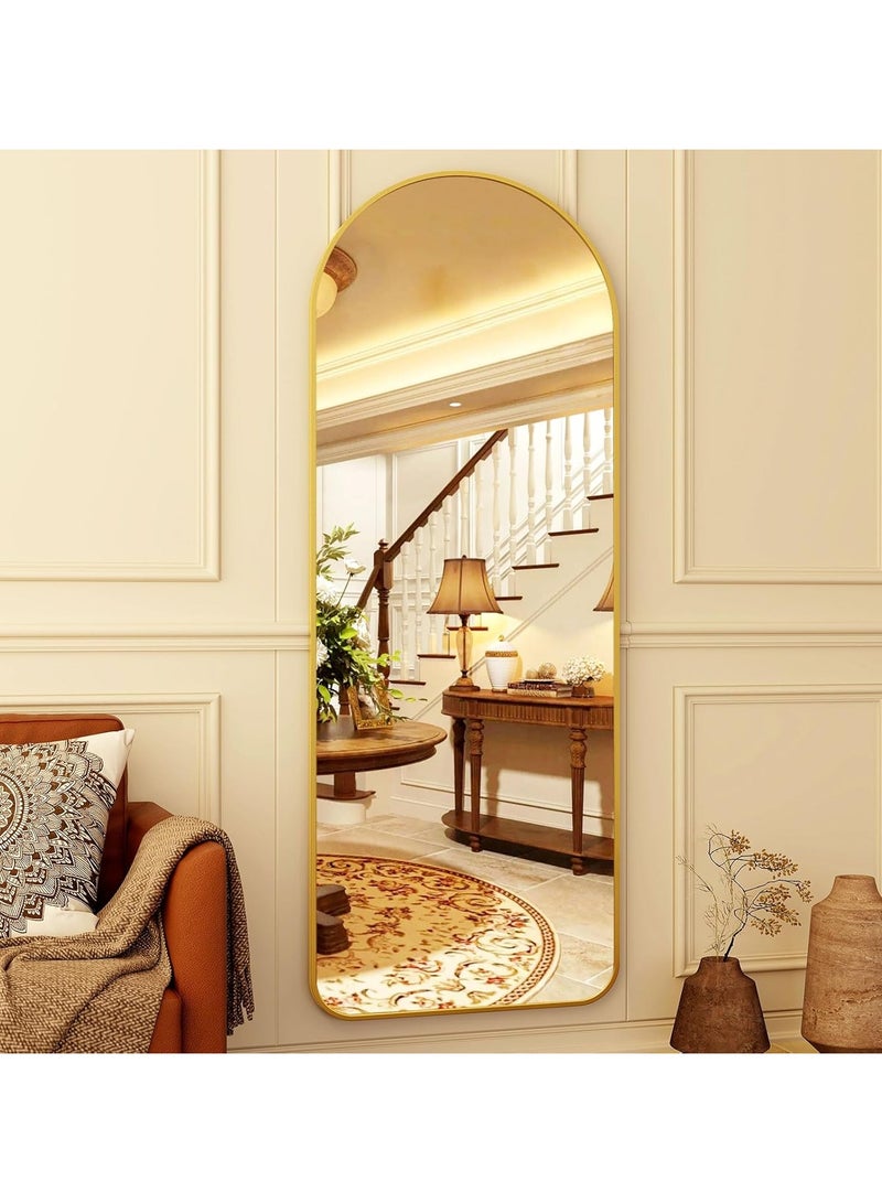 YQbest 155*45cm Arched Full Length Mirror with Stand Floor Standing Aluminum Frame for Bedroom Body Hanging Leaning Modern Simple Home Decor Shatter-proorf Nano Glass Wall Decor Mirror For Living Room Cloakroom Gold - Image 3