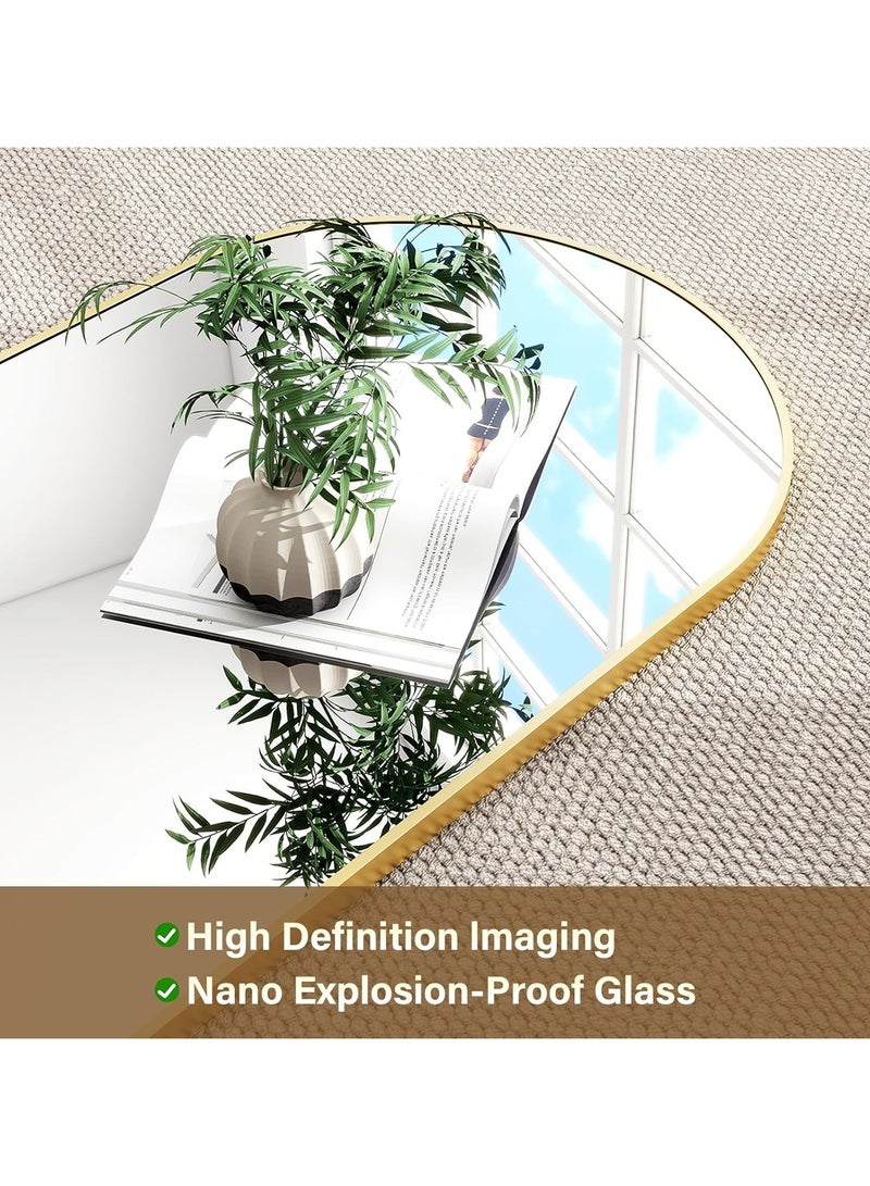 YQbest 155*45cm Arched Full Length Mirror with Stand Floor Standing Aluminum Frame for Bedroom Body Hanging Leaning Modern Simple Home Decor Shatter-proorf Nano Glass Wall Decor Mirror For Living Room Cloakroom Gold - Image 5