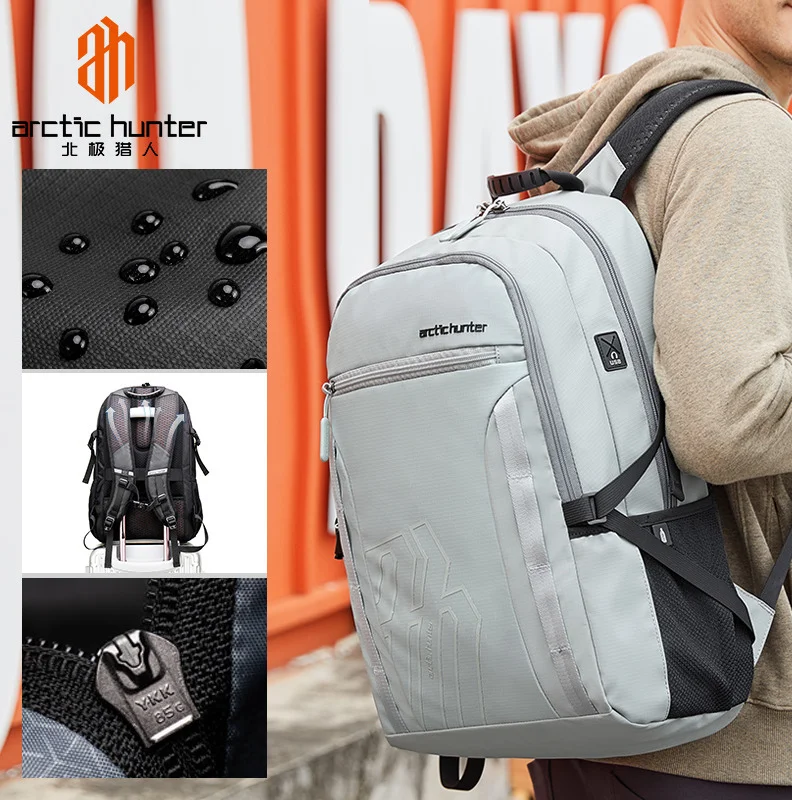 Arctic Hunter  Travel Daypack Water Repellant Scratch Resistant 30L Backpack with Built In USB/Headphone Port for Men and Women, B00388, Grey  | Best Price UAE