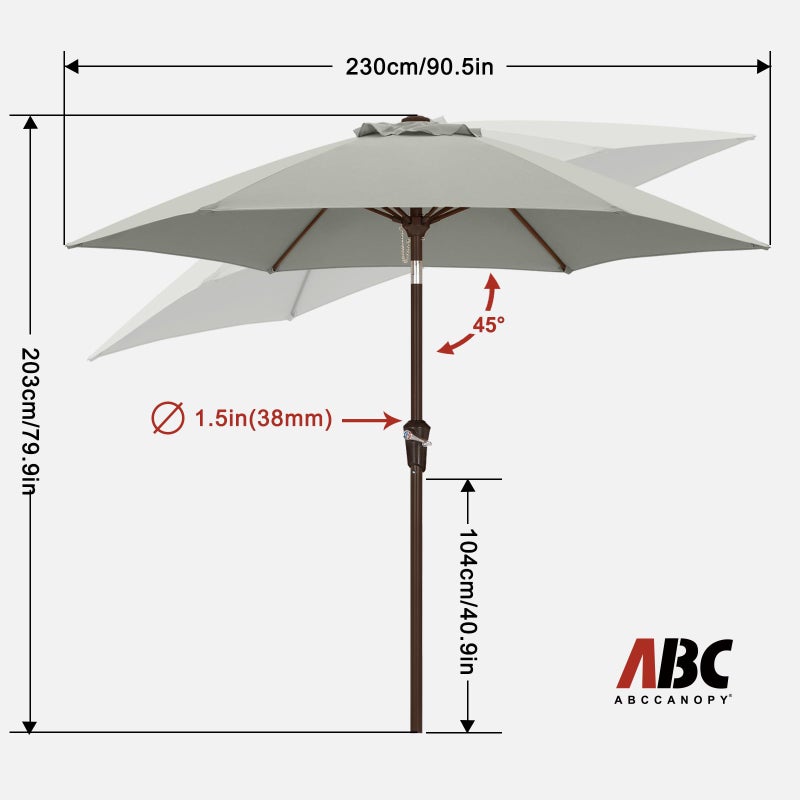 ABCCANOPY 7.5FT OutdoorPatio Umbrella, UV Protection Table Umbrella w/Crank for Easy Set Up, Suitable for Garden, Lawn, Deck & Backyard (Gray) - Image 4