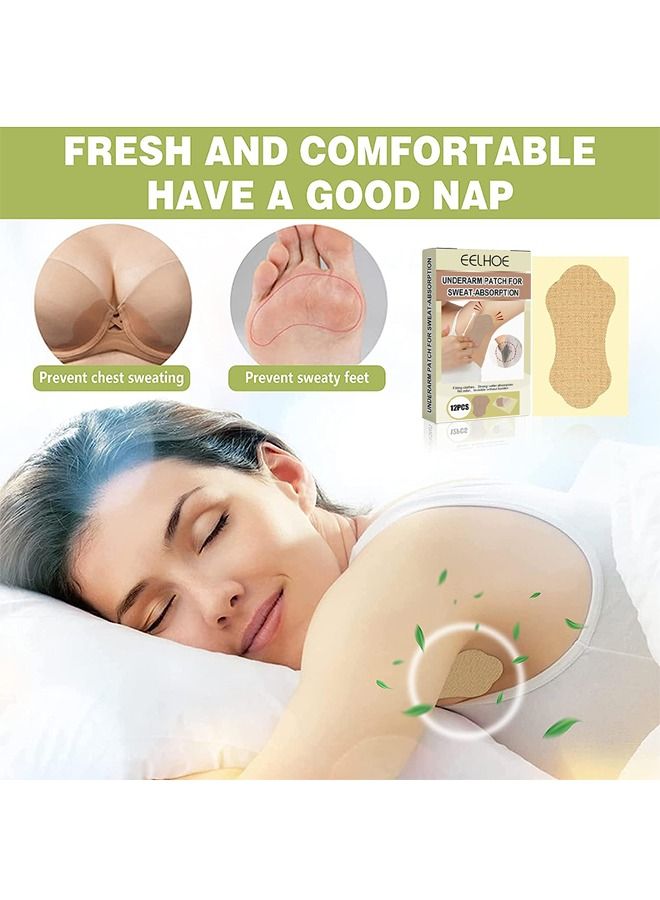 EELHOE 12 Pcs Underarm Sweat Pads, Sweat Pads for Women and Men Armpits, Disposable Invisible Armpit Sweat Pads for Absorbent Deodorant Prevention Sticker - Image 3