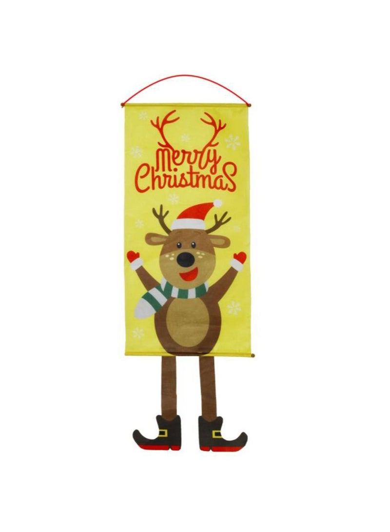 Arabest Christmas Wall Art, Elk Wall Art, 115x40cm Christmas Flag, Hanging Cartoon Canvas Window Display Wall Decoration, Suitable for Indoor and Outdoor Decoration - Image 1