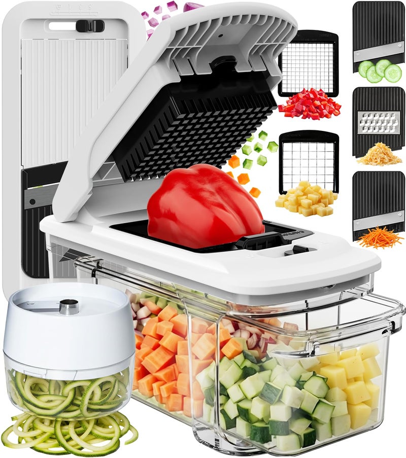 Fullstar XL Vegetable Chopper Mandoline Slicer Vegetable Onion Potato Food Veggie Fruit Slicer Dicer Spiralizer with PullOut Catch Tray Kitchen Gadgets Gifts 6 in 1 BlackWhite - Image 2