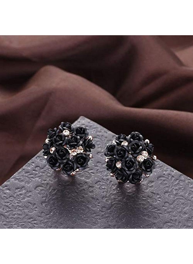 يو بيلا أقراط نسائية من YouBella Jewellery على شكل وردة من الكريستال للبنات والنساء (أسود) - Image 4