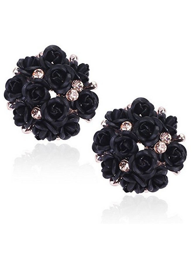 يو بيلا أقراط نسائية من YouBella Jewellery على شكل وردة من الكريستال للبنات والنساء (أسود) - Image 1