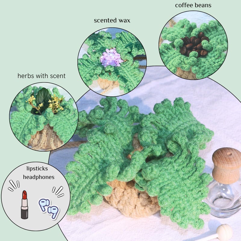 ROFIGL Handmade Crochet Hanging Car Air Freshener - Botanical Fern Leaf Design with 12ml Refillable Glass Essential Oil Bottle, Long-Lasting Car Diffuser & Nature-Inspired Decor - Image 4
