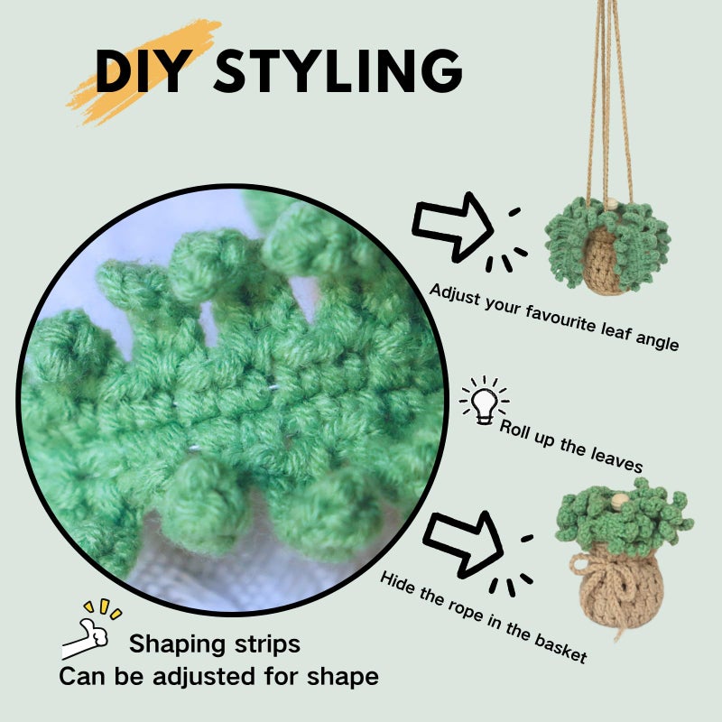 ROFIGL Handmade Crochet Hanging Car Air Freshener - Botanical Fern Leaf Design with 12ml Refillable Glass Essential Oil Bottle, Long-Lasting Car Diffuser & Nature-Inspired Decor - Image 5