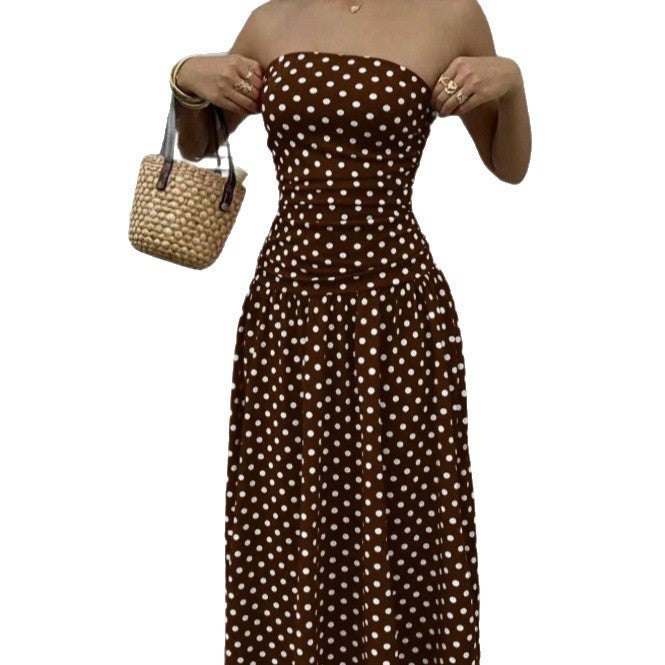 Polka Dot Bandeau High Neck Sleeveless Bodycon Maxi Dress - Image 5