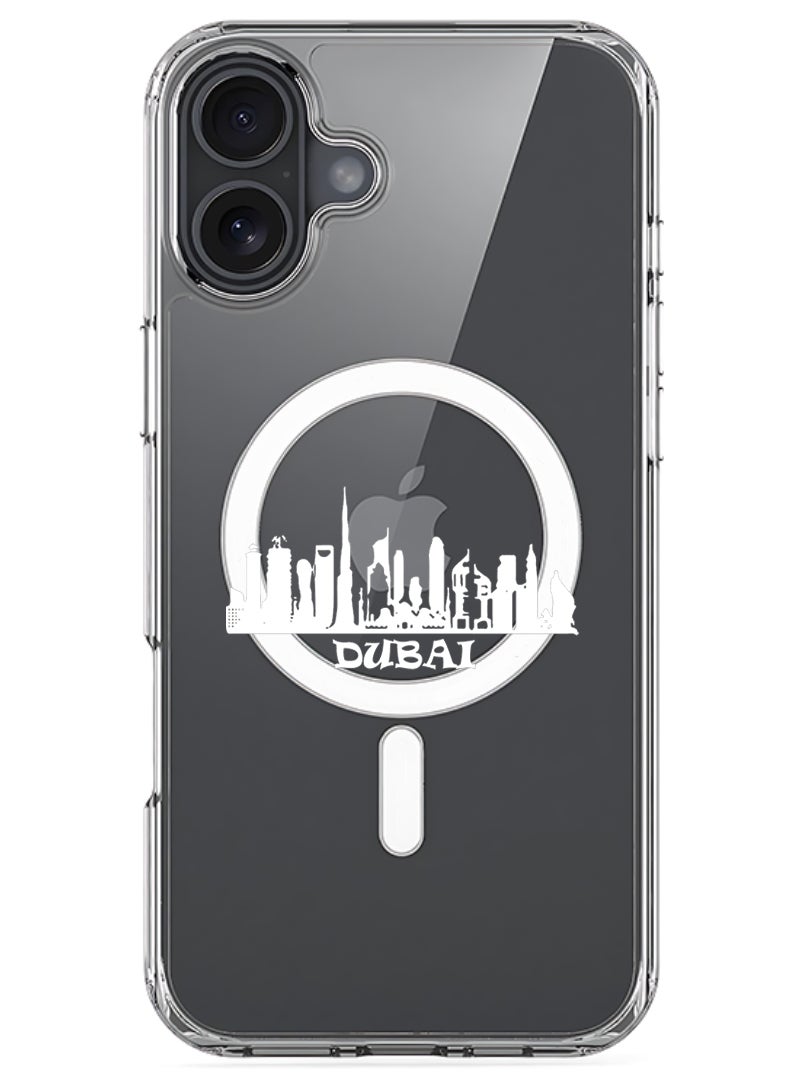 Theodor Magnetic Case for Apple iPhone 17 Compatible with MagSafe Wireless Charging, Shockproof Phone Bumper Cover - Dubai Skyline - White - Image 1