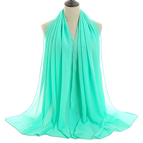 YOUR SMILE for Women Lightweight Breathable Solid Color Soft Chiffon Long Fashion Scarves Sunscreen Shawls (Pale Green) - Image 4