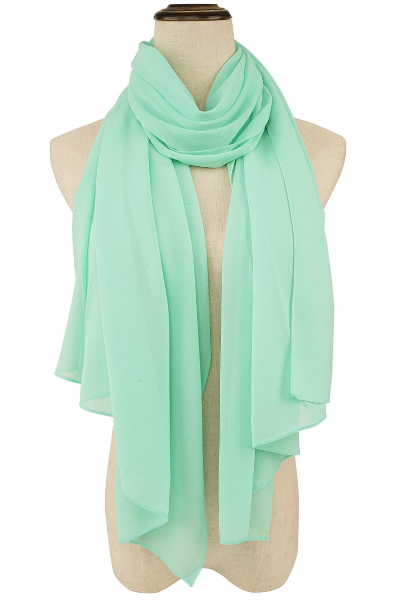 YOUR SMILE for Women Lightweight Breathable Solid Color Soft Chiffon Long Fashion Scarves Sunscreen Shawls (Pale Green) - Image 2