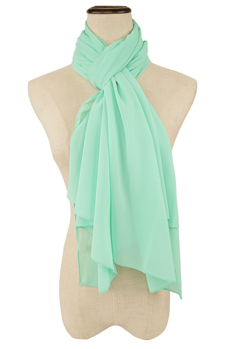 YOUR SMILE for Women Lightweight Breathable Solid Color Soft Chiffon Long Fashion Scarves Sunscreen Shawls (Pale Green) - Image 3