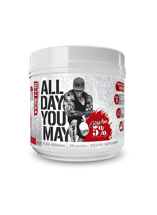 5% Nutrition Rich Piana AllDayYouMay BCAA Powder | Premium Intra & Post Workout Amino Acids, Hydration, Endurance, Muscle Recovery, Joint & Liver Support | 15.3 oz, 30 Servings (Fruit Punch) - Image 1
