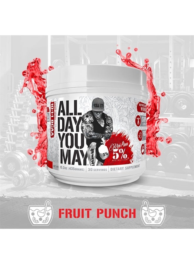 5% Nutrition Rich Piana AllDayYouMay BCAA Powder | Premium Intra & Post Workout Amino Acids, Hydration, Endurance, Muscle Recovery, Joint & Liver Support | 15.3 oz, 30 Servings (Fruit Punch) - Image 5
