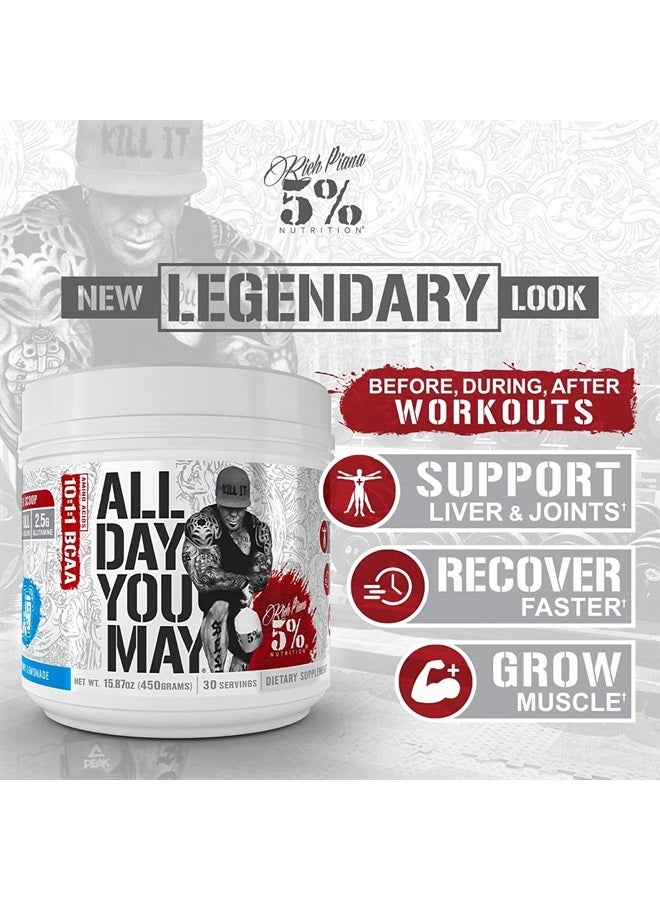 5% Nutrition Rich Piana AllDayYouMay BCAA Powder | Premium Intra & Post Workout Amino Acids, Hydration, Endurance, Muscle Recovery, Joint & Liver Support | 15.3 oz, 30 Servings (Fruit Punch) - Image 2