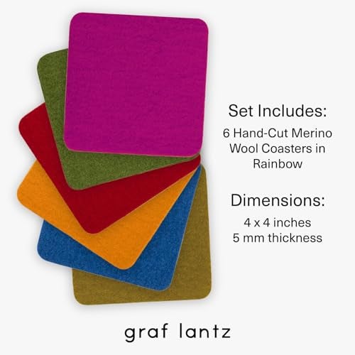 Graf Lantz - Bierfilzl Merino Wool Square Coasters Set of 6 - Rainbow (4"x4"x5mm) - Absorbs 30% of Weight, Natural German Wool - Heat Resistant, Sustainable, Reusable - Home Decor & Coffee Table Decor - Image 4