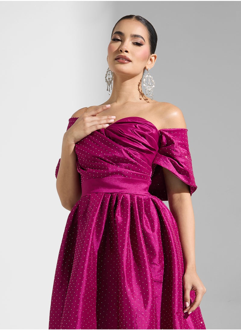 Namshi x One Shoulder Diamante Detail Evening Gown  - Image 3