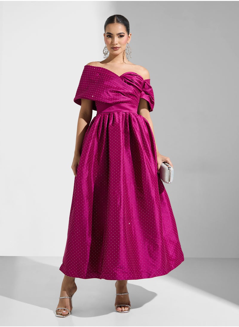 Namshi x One Shoulder Diamante Detail Evening Gown  - Image 5