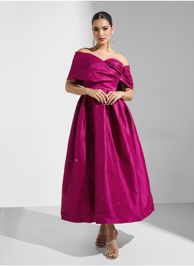 Namshi x One Shoulder Diamante Detail Evening Gown  - Image 1