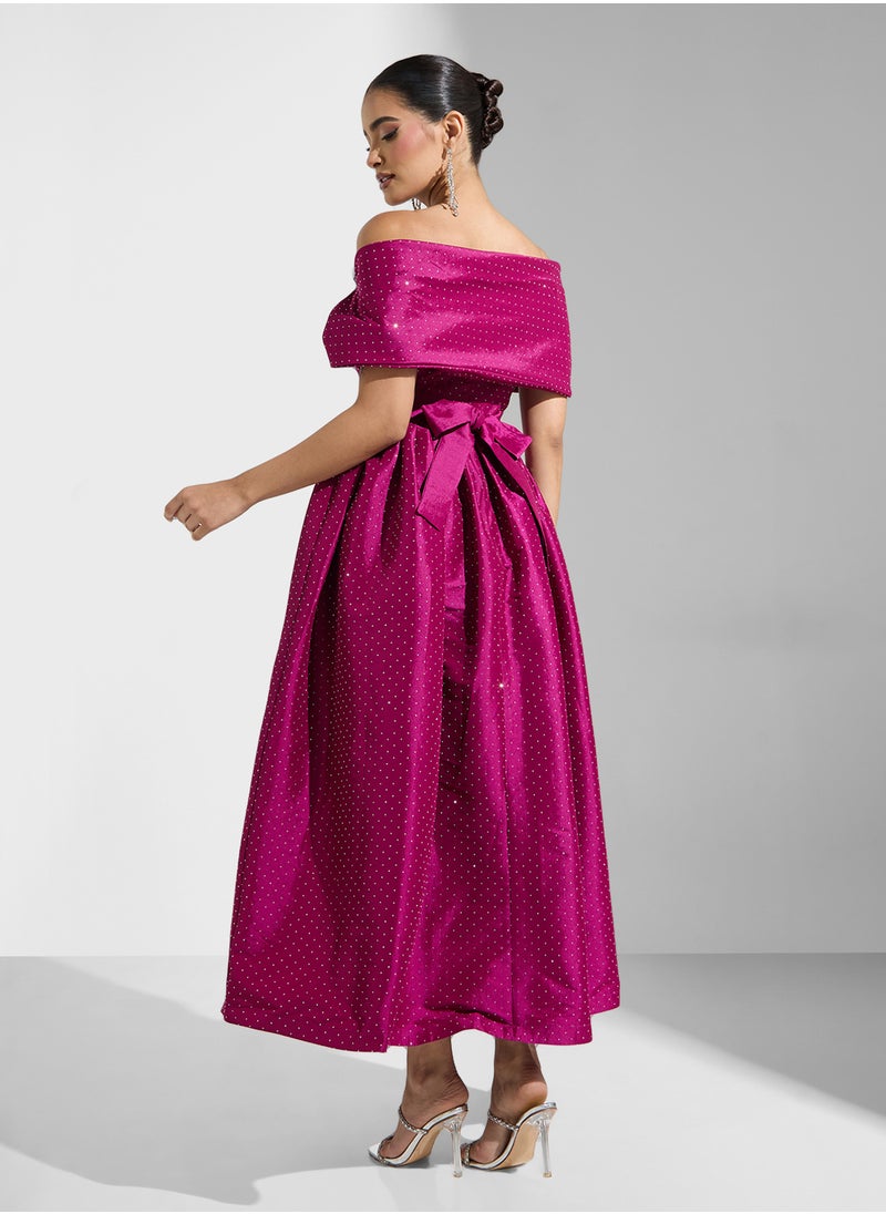 Namshi x One Shoulder Diamante Detail Evening Gown  - Image 2