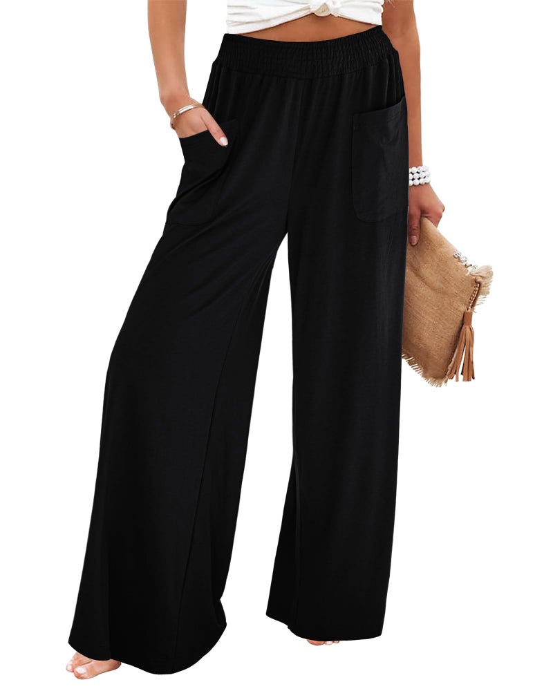 GRAPENT Womens Trousers & Pants for Summer - Comfortable Work & Casual Slacks & Palazzo Pants - Black, Size 12 & 14 - Image 1