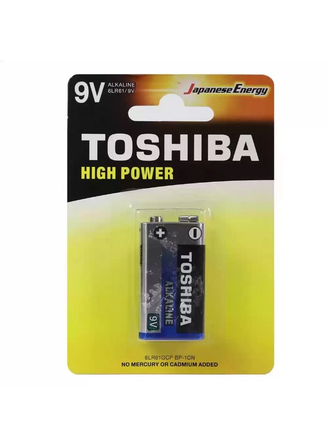 Toshiba 9V Alkaline 6LR61 High Power Battery No Mercury or Cadmium Added - Image 1
