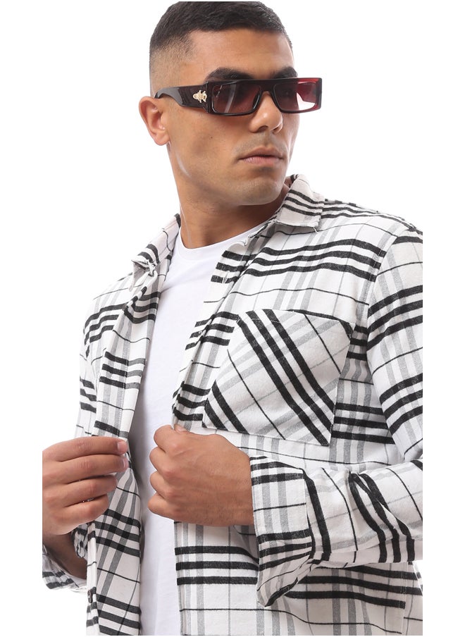 RAVIN - White Long Sleeve Wool Patterned Shirt - Image 1