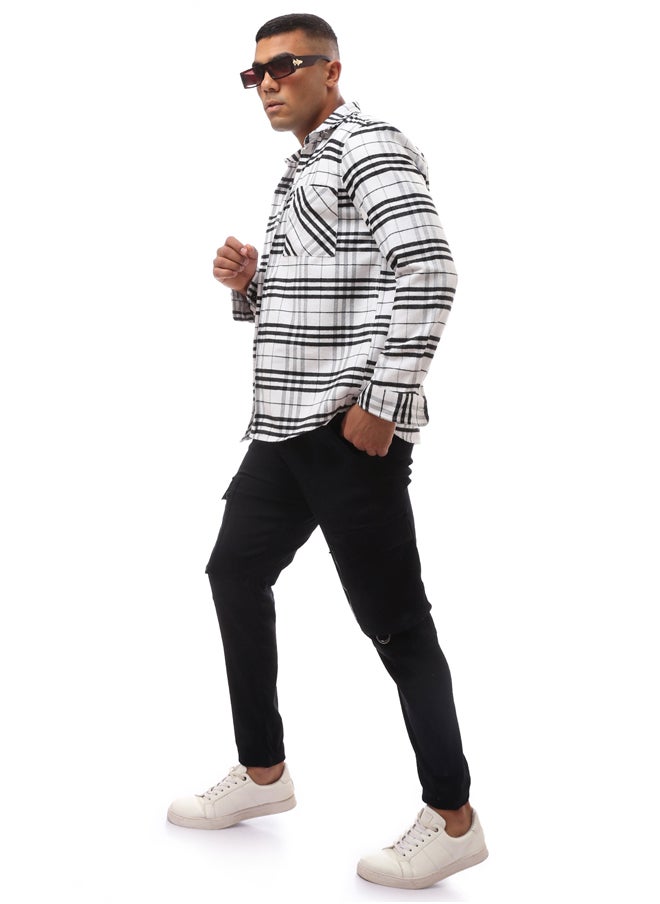 RAVIN - White Long Sleeve Wool Patterned Shirt - Image 1