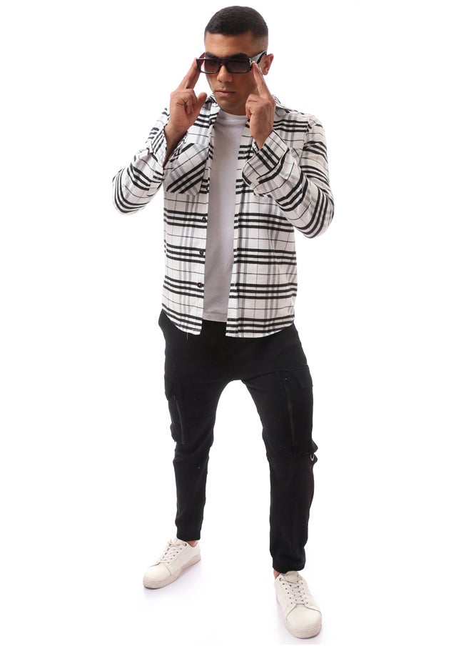 RAVIN - White Long Sleeve Wool Patterned Shirt - Image 1