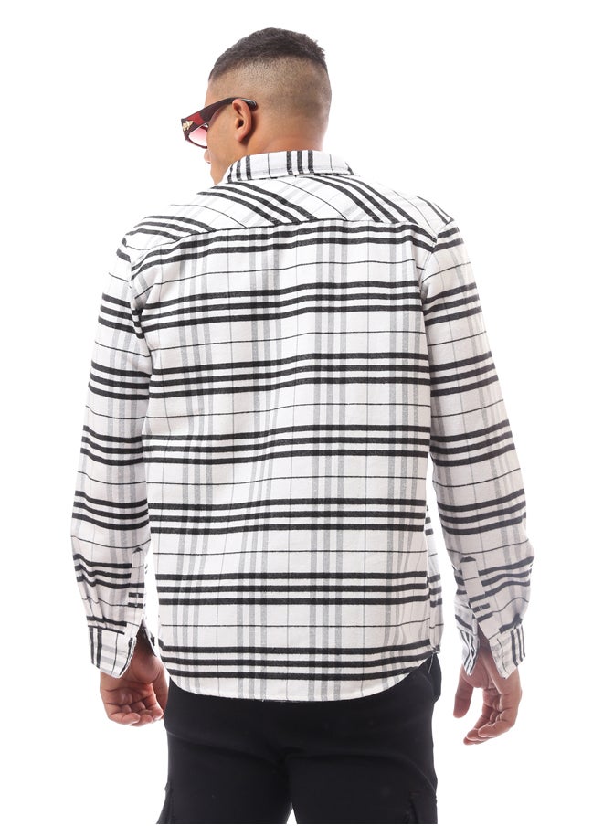 RAVIN - White Long Sleeve Wool Patterned Shirt - Image 1