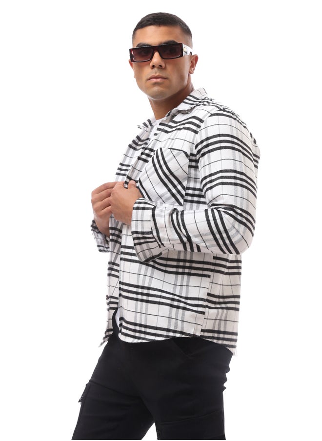 RAVIN - White Long Sleeve Wool Patterned Shirt - Image 1