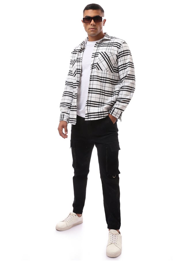 RAVIN - White Long Sleeve Wool Patterned Shirt - Image 1