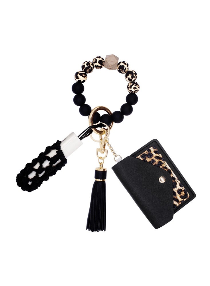 SENDEFN Boho Beaded Wallet Keychain-Wristlet Keychain Bracelet With Wallet Card Holder, Silicone Beaded Key Rings Bangle Wrist Keychain Set for Women - Image 1