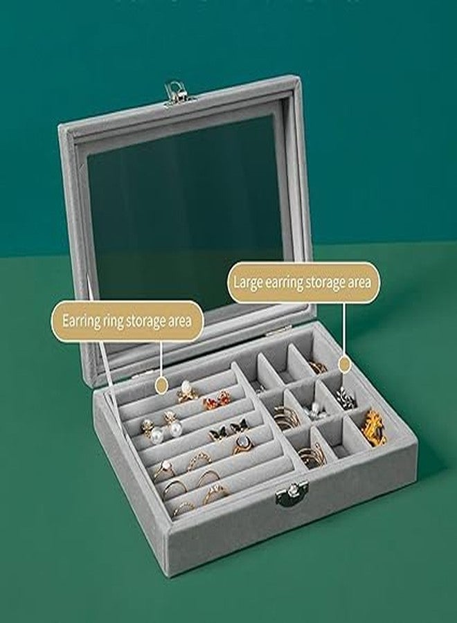 NVF Jewellery Box for Women | Velvet Clear Lid Jewelry Organizer | Ring Earring Bracelets Jewelry Storage Case | Rings Storage Clear Acrylic Jewellery Box Earring Holder - Image 2