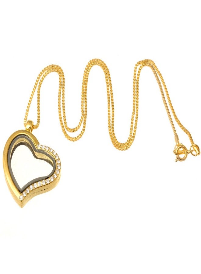 روبيكا قلادة روبيكا بتصميم قلب زجاجي عائم، طولها 20 بوصة، قطعة واحدة، لون ذهبي - Image 1