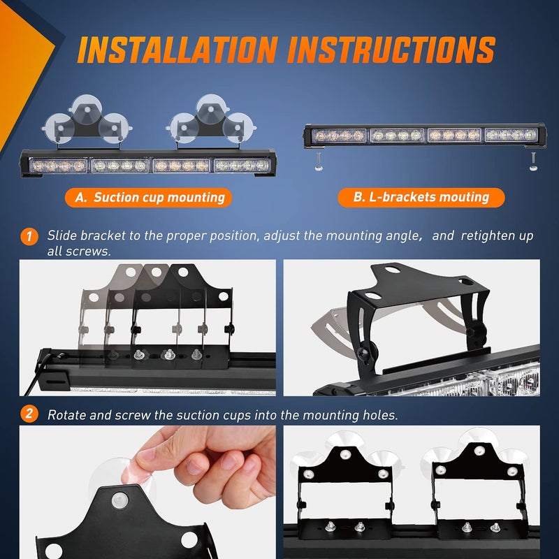 Nilight شريط ضوء الطوارئ نيللايت لتوجيه حركة المرور 2 في 1 17 بوصة 32 LED 23 نمط وميض أضواء تحذير أمان اتجاهية مع ولاعة سجائر على الشاحنات وسيارات الشرطة ومركبات البناء - Image 5