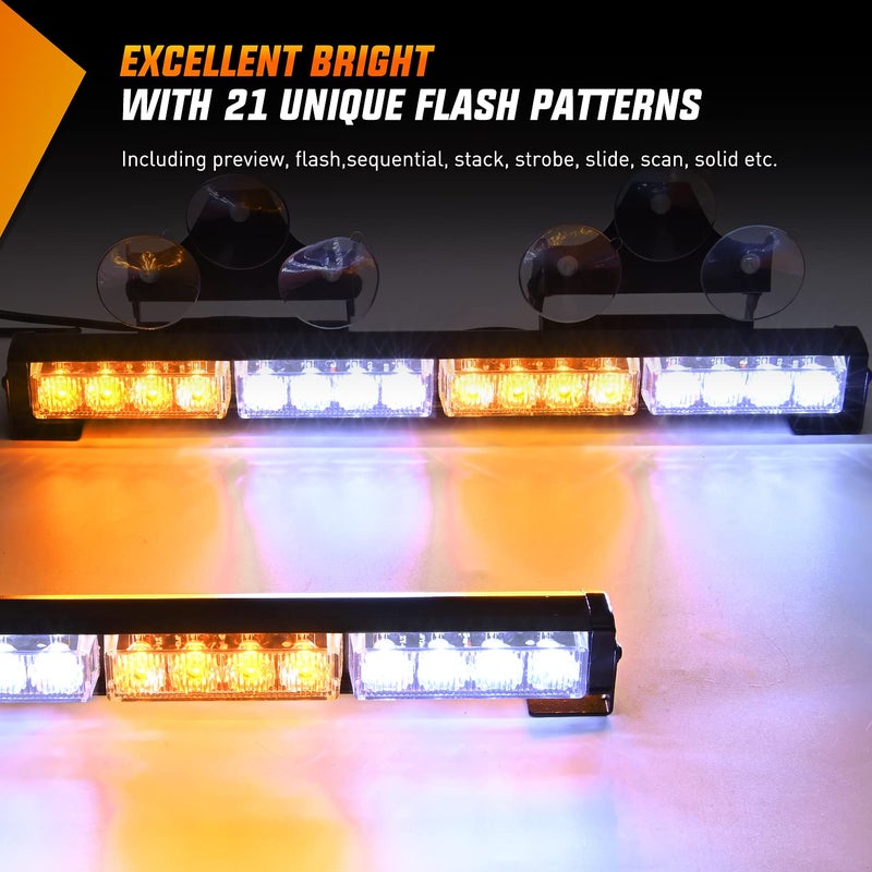 Nilight شريط ضوء الطوارئ نيللايت لتوجيه حركة المرور 2 في 1 17 بوصة 32 LED 23 نمط وميض أضواء تحذير أمان اتجاهية مع ولاعة سجائر على الشاحنات وسيارات الشرطة ومركبات البناء - Image 2