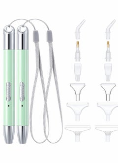 Y&D 2 Sets Diamond Painting Drill Pen Set, Light Modes LED with 12 Replacement Head for Nail Art DIY Craft (Green)  - Image 1